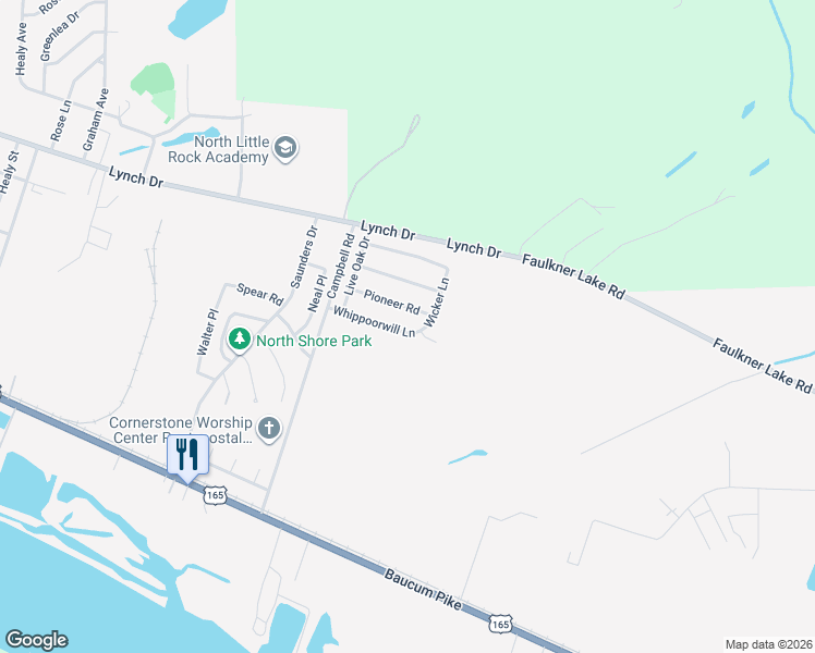 map of restaurants, bars, coffee shops, grocery stores, and more near 6617 Whippoorwill Lane in North Little Rock