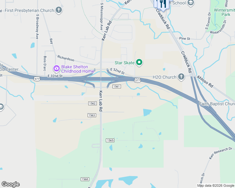 map of restaurants, bars, coffee shops, grocery stores, and more near 816 East 34th Street in Ada