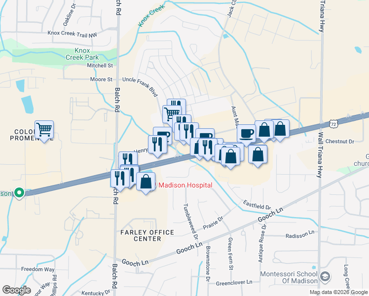 map of restaurants, bars, coffee shops, grocery stores, and more near 8190 Lee Highway in Madison