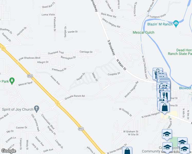 map of restaurants, bars, coffee shops, grocery stores, and more near 921 West On The Greens Boulevard in Cottonwood