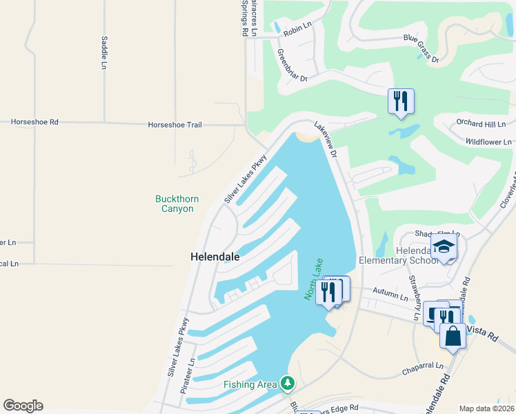 map of restaurants, bars, coffee shops, grocery stores, and more near 14523 Mast Lane in Helendale