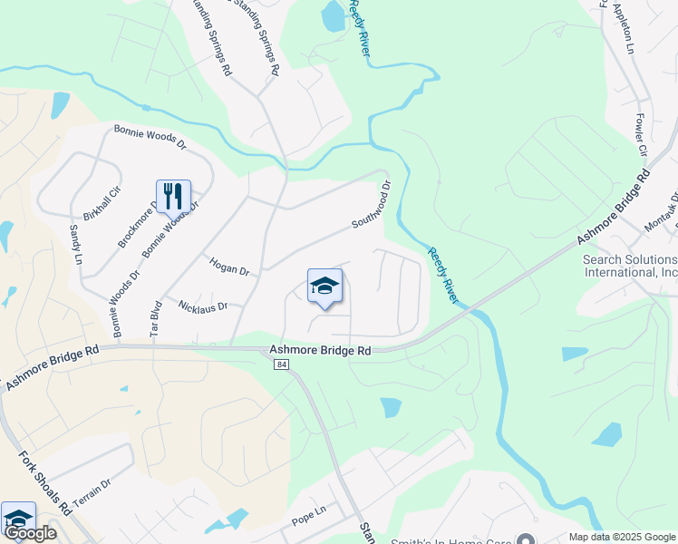 map of restaurants, bars, coffee shops, grocery stores, and more near 208 Ridgebrook Way in Greenville