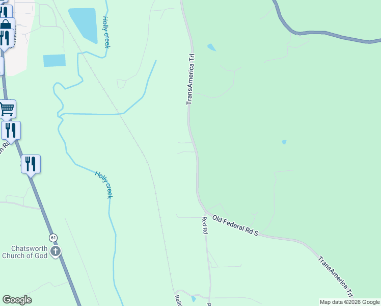 map of restaurants, bars, coffee shops, grocery stores, and more near 1041 Old Federal Road South in Chatsworth