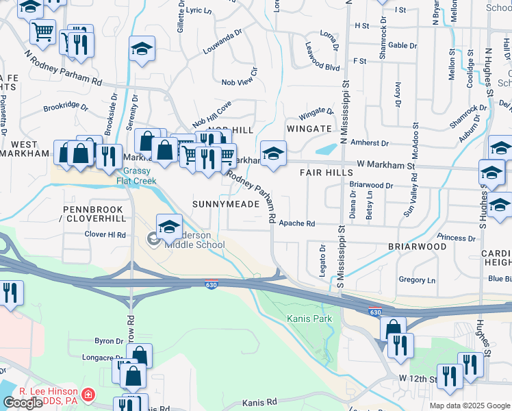 map of restaurants, bars, coffee shops, grocery stores, and more near 300 South Rodney Parham Road in Little Rock