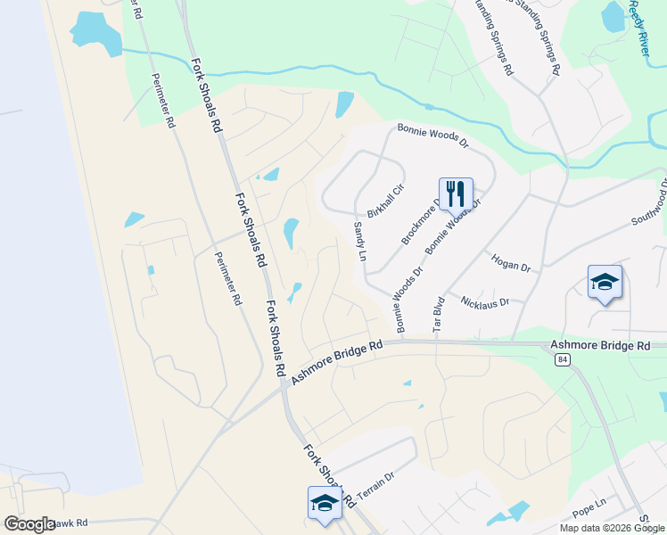 map of restaurants, bars, coffee shops, grocery stores, and more near 101 Sandy Lane in Greenville