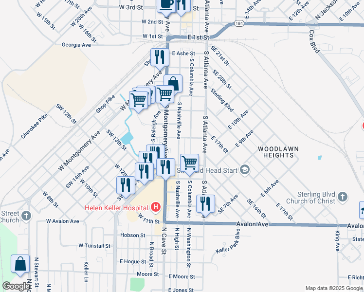 map of restaurants, bars, coffee shops, grocery stores, and more near 801-899 South Nashville Avenue in Sheffield