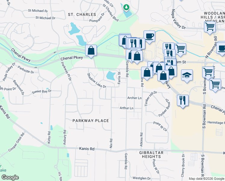 map of restaurants, bars, coffee shops, grocery stores, and more near 13100 Archer Lane in Little Rock