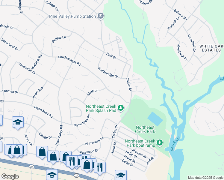 map of restaurants, bars, coffee shops, grocery stores, and more near 548 Shadowridge Road in Jacksonville