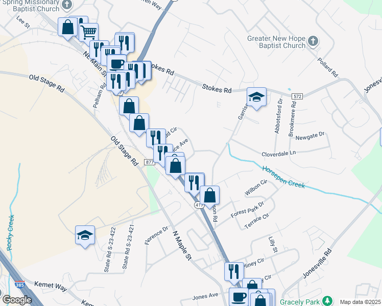 map of restaurants, bars, coffee shops, grocery stores, and more near 111 Morgan Circle in Simpsonville