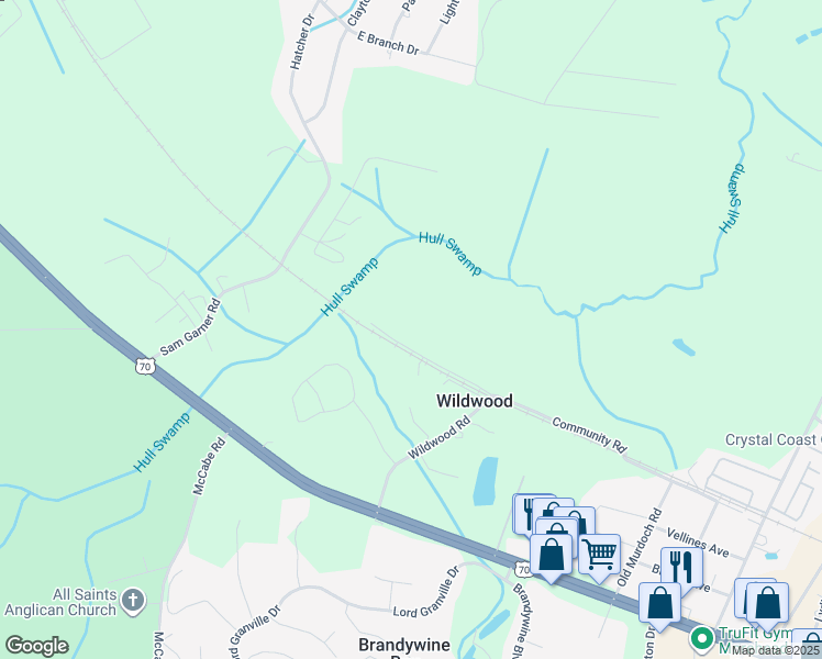 map of restaurants, bars, coffee shops, grocery stores, and more near 344 Wildwood Road in Newport