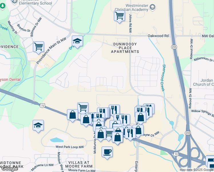 map of restaurants, bars, coffee shops, grocery stores, and more near 1447 Old Monrovia Road Northwest in Huntsville