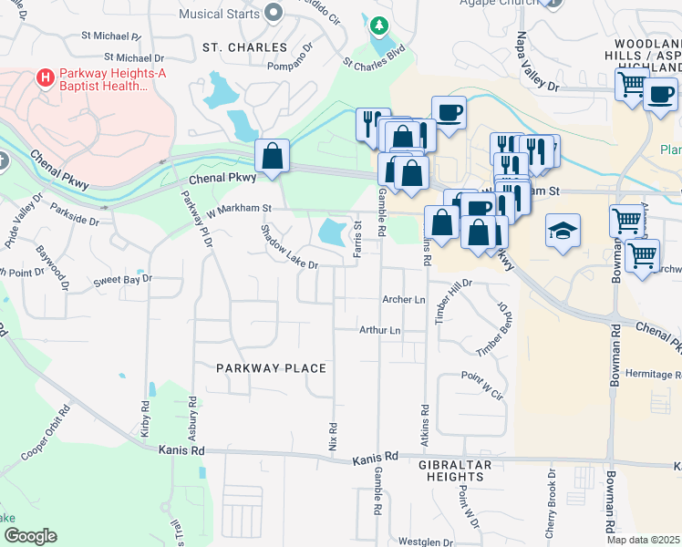 map of restaurants, bars, coffee shops, grocery stores, and more near 307 Nix Road in Little Rock