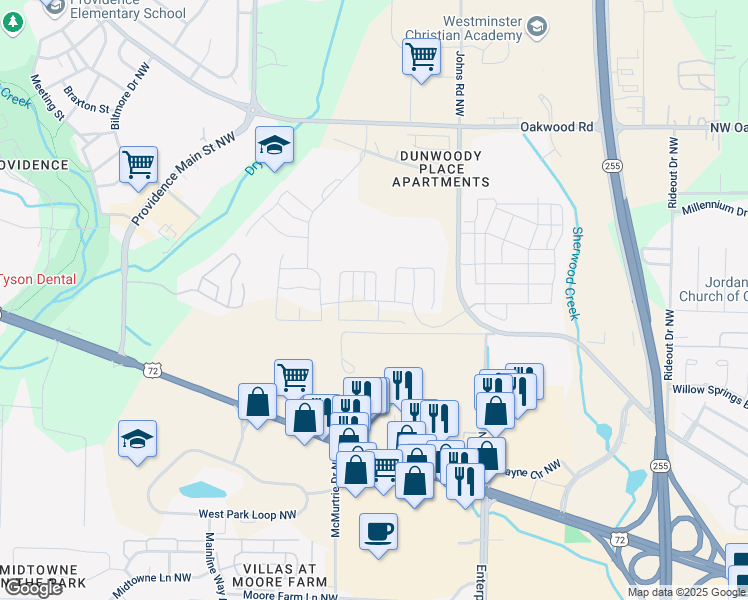 map of restaurants, bars, coffee shops, grocery stores, and more near 1447 Old Monrovia Road Northwest in Huntsville