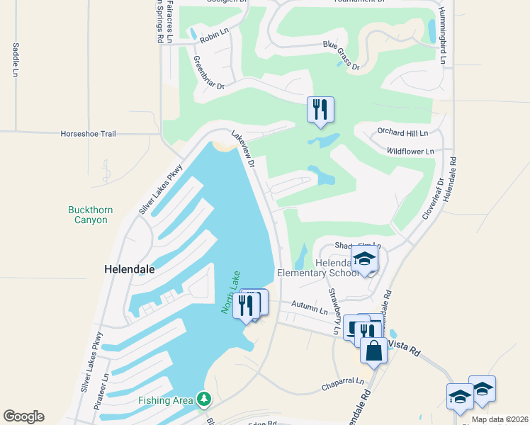 map of restaurants, bars, coffee shops, grocery stores, and more near 27488 Lakeview Drive in Helendale