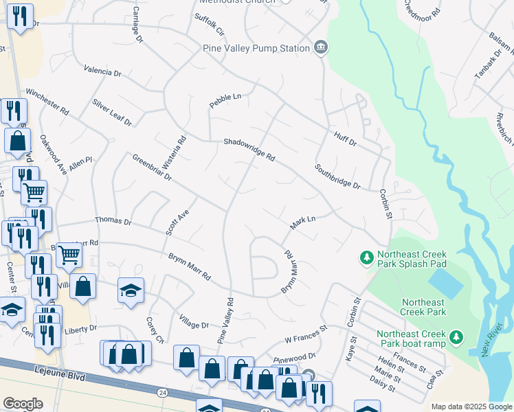 map of restaurants, bars, coffee shops, grocery stores, and more near 101 Wedgewood Drive in Jacksonville