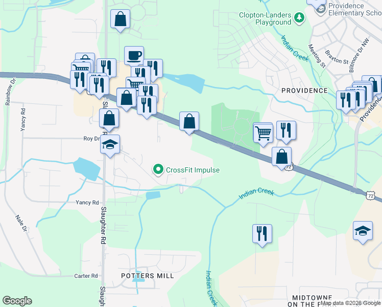 map of restaurants, bars, coffee shops, grocery stores, and more near 6941 Highway 72 West in Huntsville