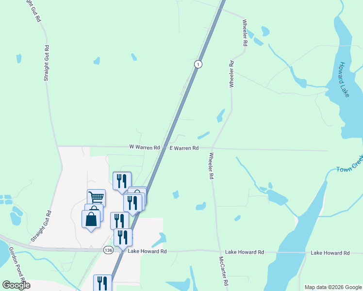 map of restaurants, bars, coffee shops, grocery stores, and more near 59 East Warren Road in LaFayette