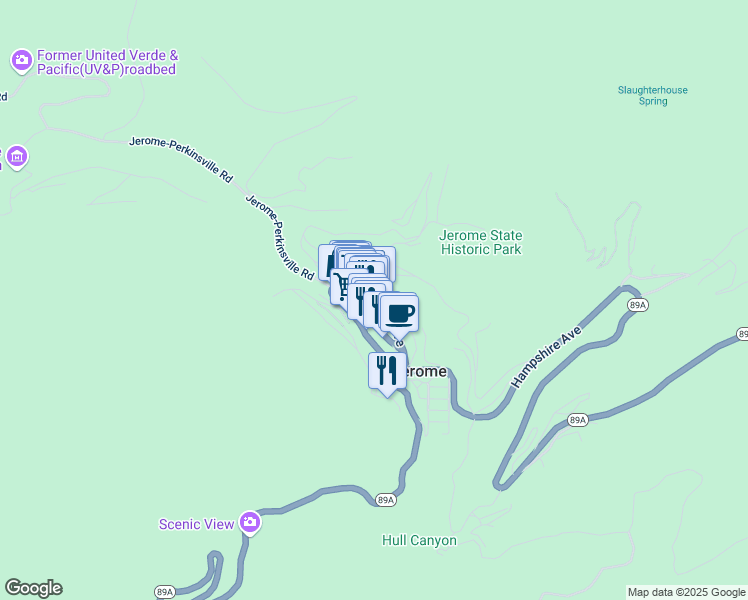 map of restaurants, bars, coffee shops, grocery stores, and more near in Jerome