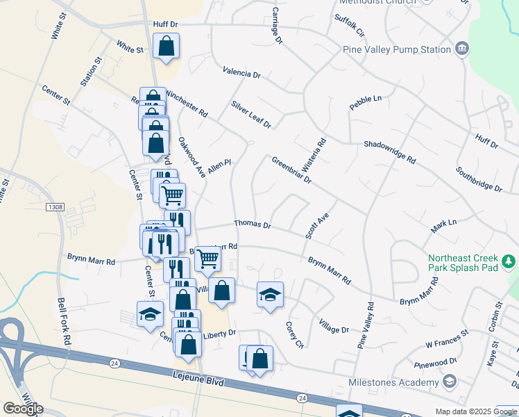 map of restaurants, bars, coffee shops, grocery stores, and more near 104 Greenbriar Drive in Jacksonville