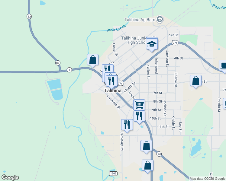 map of restaurants, bars, coffee shops, grocery stores, and more near in Talihina
