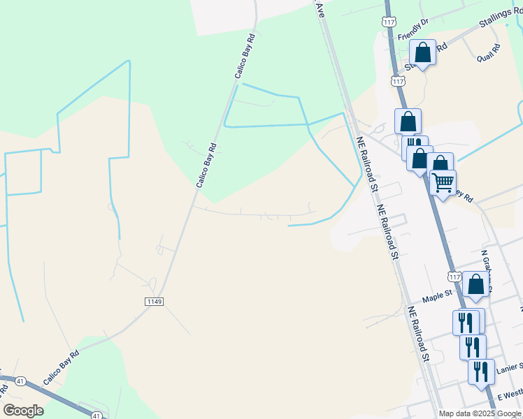 map of restaurants, bars, coffee shops, grocery stores, and more near 159 James Andrews Lane in Teachey