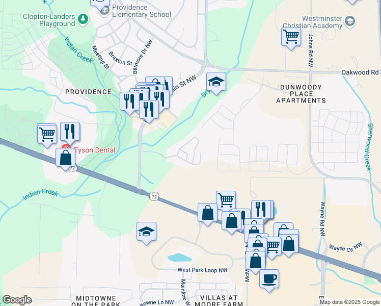 map of restaurants, bars, coffee shops, grocery stores, and more near 6500 Walden Run in Huntsville