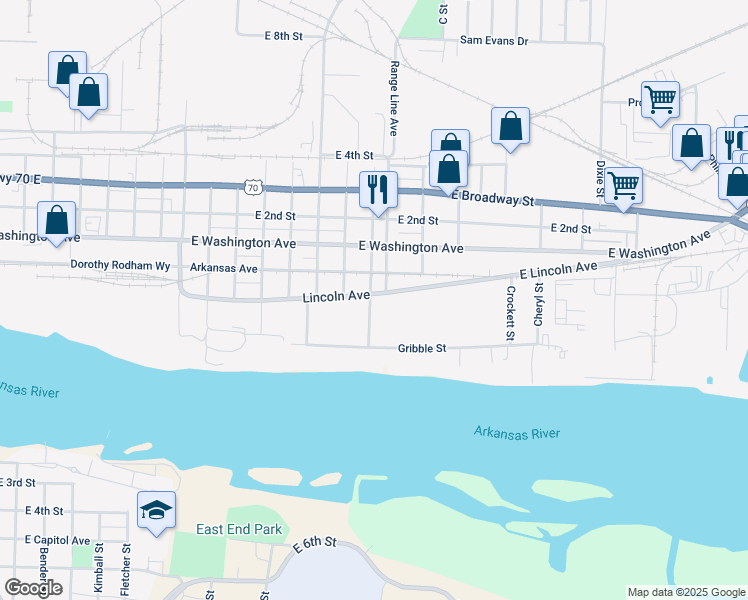 map of restaurants, bars, coffee shops, grocery stores, and more near 2719 Lincoln Avenue in North Little Rock