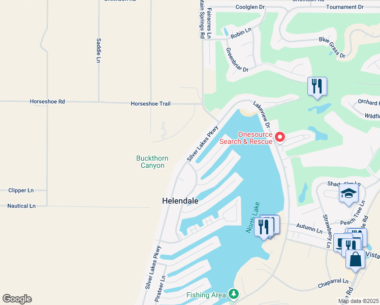 map of restaurants, bars, coffee shops, grocery stores, and more near 27506 Silver Lakes Parkway in Helendale