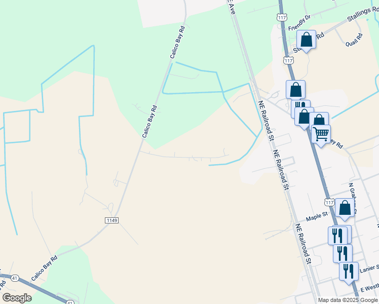 map of restaurants, bars, coffee shops, grocery stores, and more near 159 James Andrews Lane in Teachey