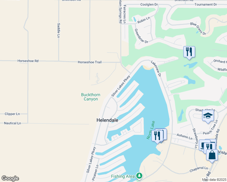 map of restaurants, bars, coffee shops, grocery stores, and more near 27506 Silver Lakes Parkway in Helendale