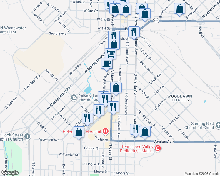map of restaurants, bars, coffee shops, grocery stores, and more near 610 South Montgomery Avenue in Sheffield