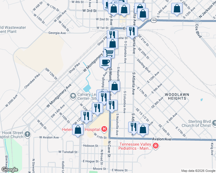 map of restaurants, bars, coffee shops, grocery stores, and more near 610-698 South Montgomery Avenue in Sheffield