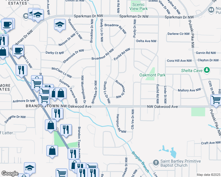 map of restaurants, bars, coffee shops, grocery stores, and more near 2007 Fulton Drive Northwest in Huntsville