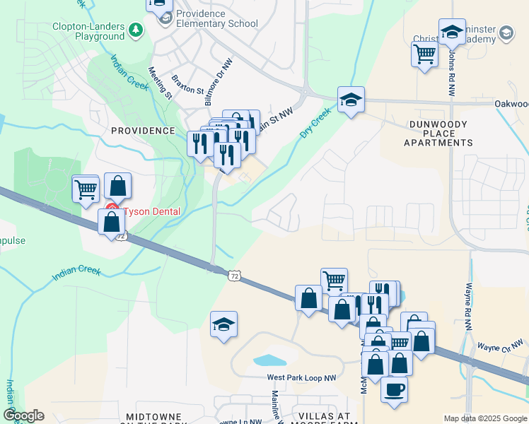 map of restaurants, bars, coffee shops, grocery stores, and more near 6500 Walden Run in Huntsville