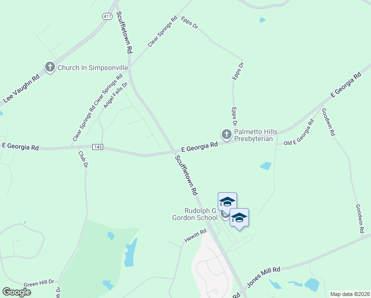 map of restaurants, bars, coffee shops, grocery stores, and more near 2105 East Georgia Road in Simpsonville