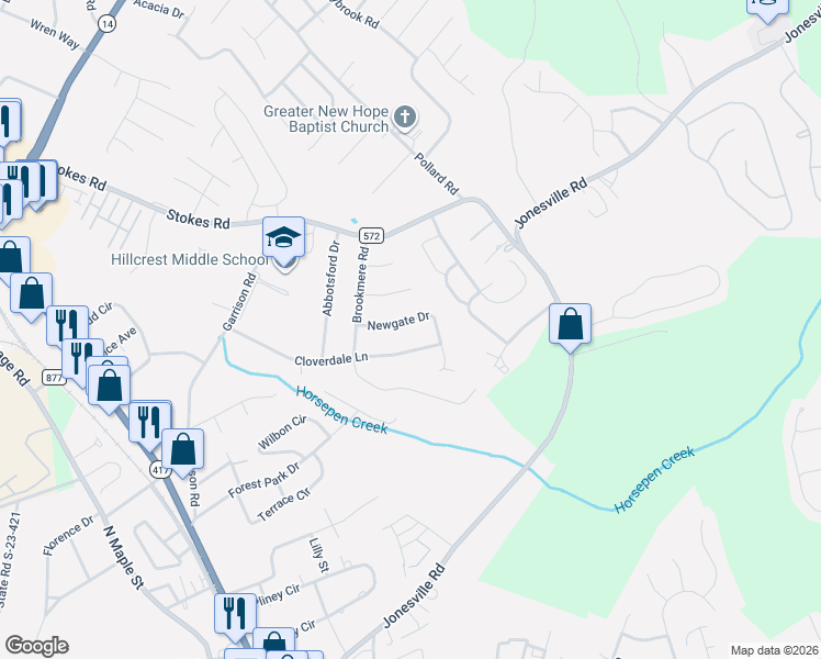 map of restaurants, bars, coffee shops, grocery stores, and more near 114 Newgate Drive in Simpsonville