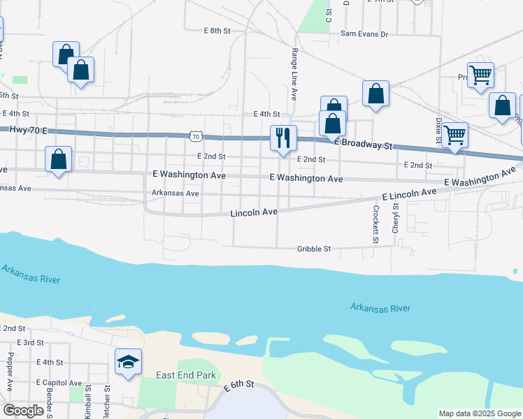 map of restaurants, bars, coffee shops, grocery stores, and more near 2719 Lincoln Avenue in North Little Rock