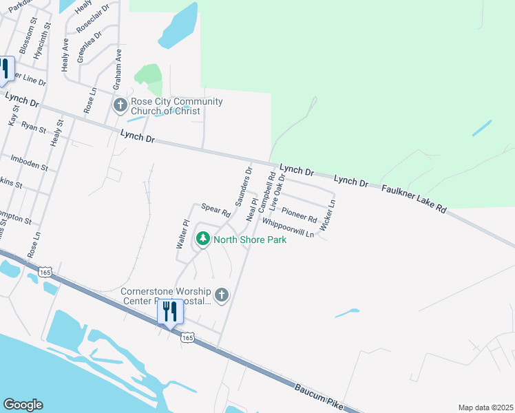 map of restaurants, bars, coffee shops, grocery stores, and more near 15 Neal Place in North Little Rock