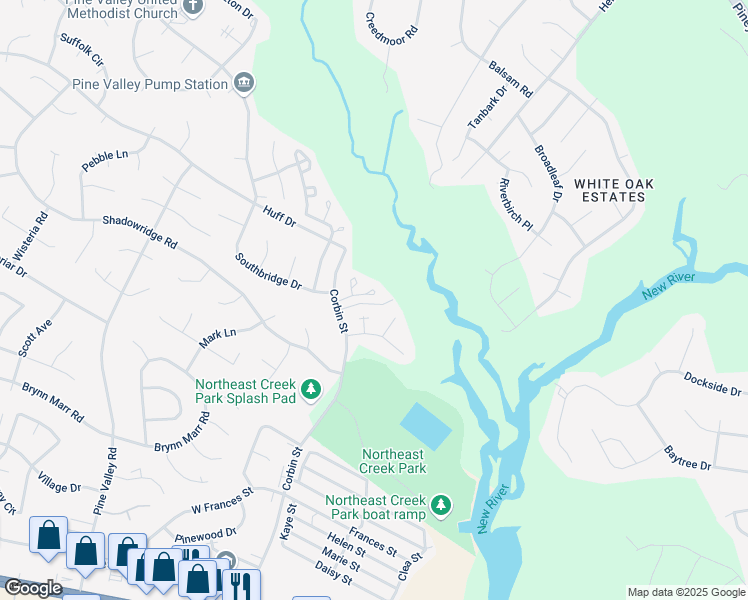 map of restaurants, bars, coffee shops, grocery stores, and more near 404 Meadowbrook Lane in Jacksonville