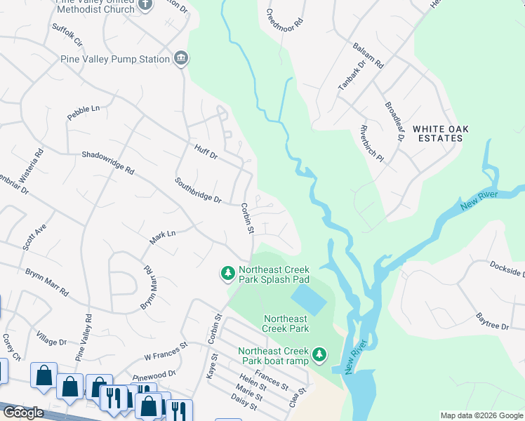 map of restaurants, bars, coffee shops, grocery stores, and more near 210 Meadowbrook Lane in Jacksonville