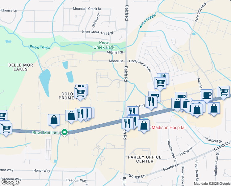 map of restaurants, bars, coffee shops, grocery stores, and more near 117 John Deere Way in Madison