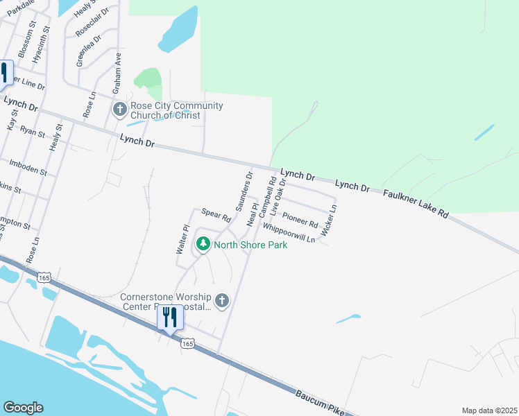 map of restaurants, bars, coffee shops, grocery stores, and more near 15 Neal Place in North Little Rock