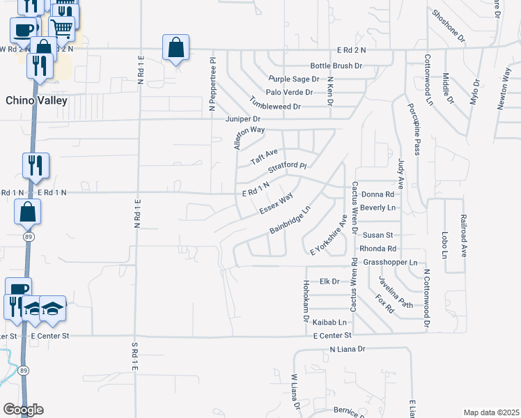 map of restaurants, bars, coffee shops, grocery stores, and more near 403 Galloway Drive in Chino Valley