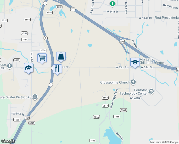 map of restaurants, bars, coffee shops, grocery stores, and more near 14545 1560 in Ada