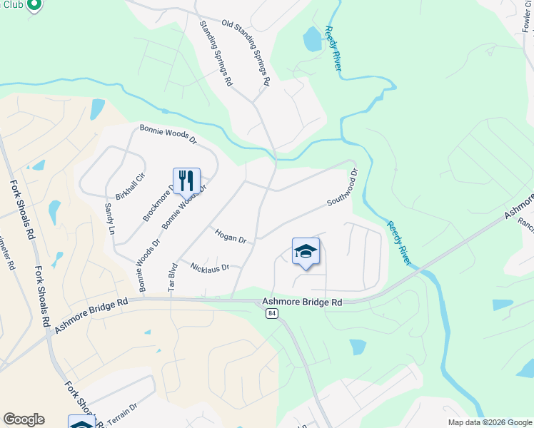 map of restaurants, bars, coffee shops, grocery stores, and more near 1105 Standing Springs Road in Greenville