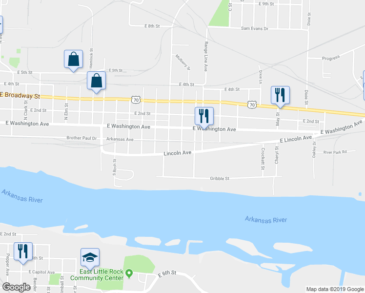 map of restaurants, bars, coffee shops, grocery stores, and more near 2719 Lincoln Avenue in North Little Rock