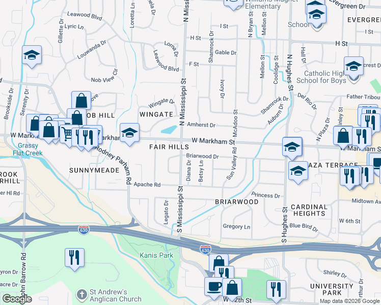 map of restaurants, bars, coffee shops, grocery stores, and more near in Little Rock