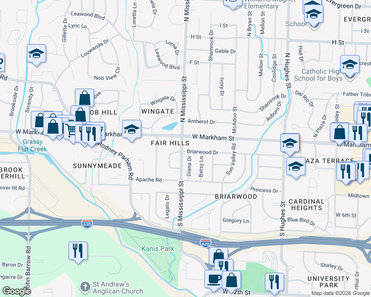 map of restaurants, bars, coffee shops, grocery stores, and more near in Little Rock