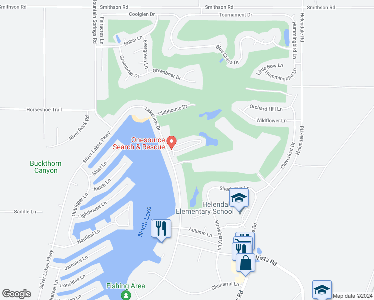 map of restaurants, bars, coffee shops, grocery stores, and more near 27535 Lakeview Drive in Helendale