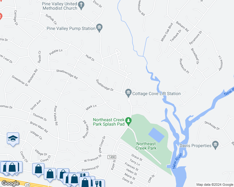 map of restaurants, bars, coffee shops, grocery stores, and more near 203 Southbridge Drive in Jacksonville